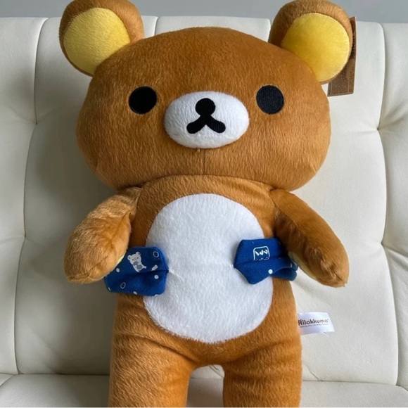 Rilakkuma with Blue Towel Plush Large 18” San-X (NWT) - Picture 2 of 9